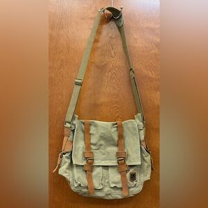 Sechunk Vintage Military Canvas Leather Messenger Laptop School Travel Bag